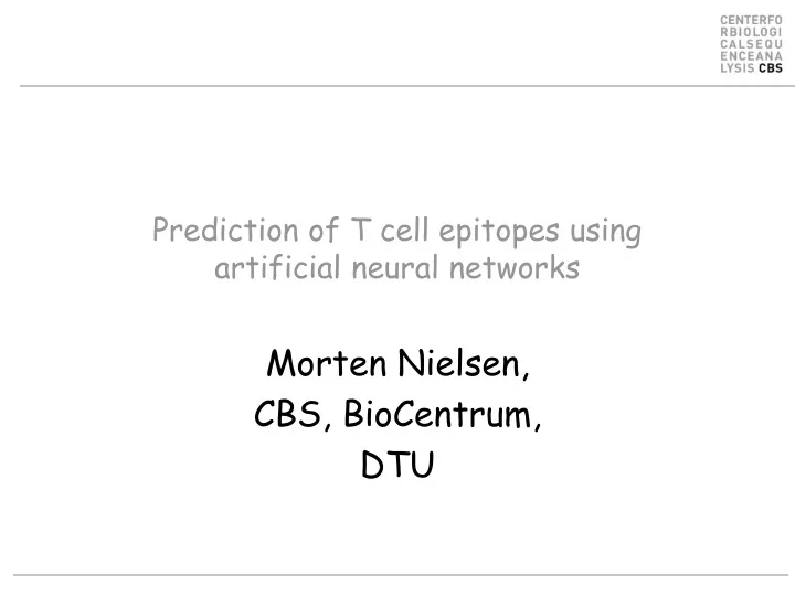 prediction of t cell epitopes using artificial neural networks