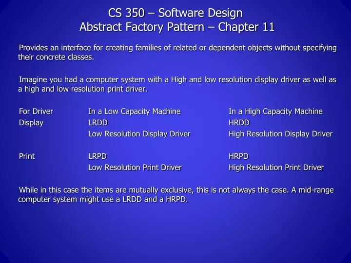 cs 350 software design abstract factory pattern chapter 11