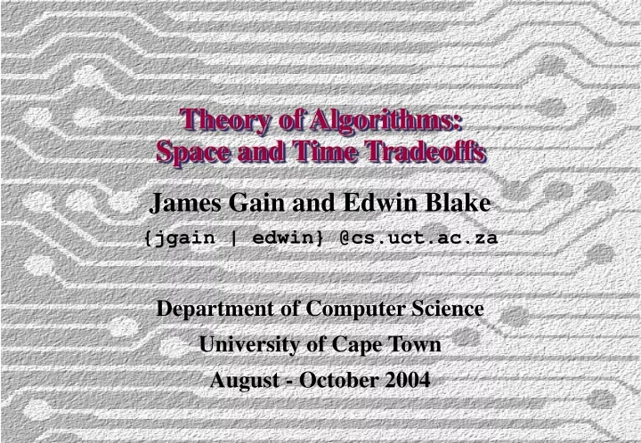theory of algorithms space and time tradeoffs
