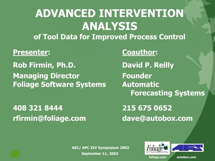 advanced intervention analysis of tool data
