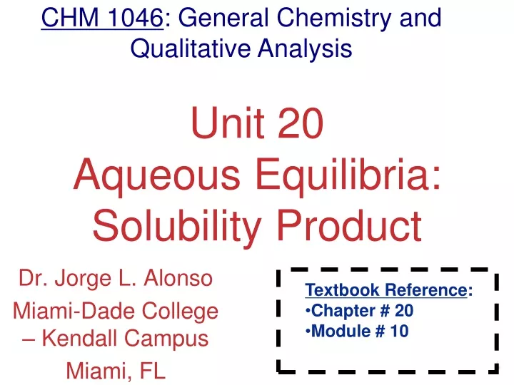 unit 20 aqueous equilibria solubility product