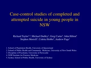 Case-control studies of completed and attempted suicide in young people in NSW