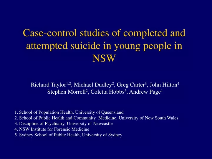 case control studies of completed and attempted suicide in young people in nsw