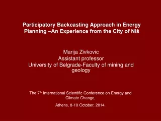 Participatory Backcasting Approach in Energy Planning –An Experience from the City of Niš