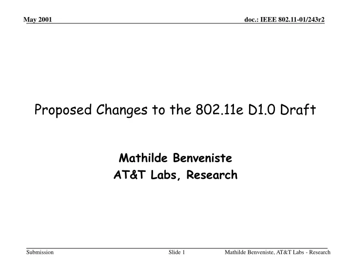 proposed changes to the 802 11e d1 0 draft