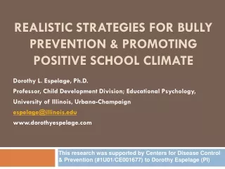 REALISTIC STRATEGIES FOR BULLY PREVENTION &amp; PROMOTING POSITIVE SCHOOL CLIMATE