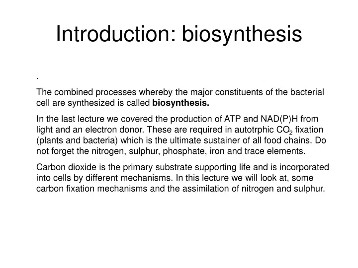 introduction biosynthesis