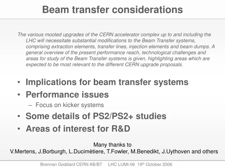 beam transfer considerations