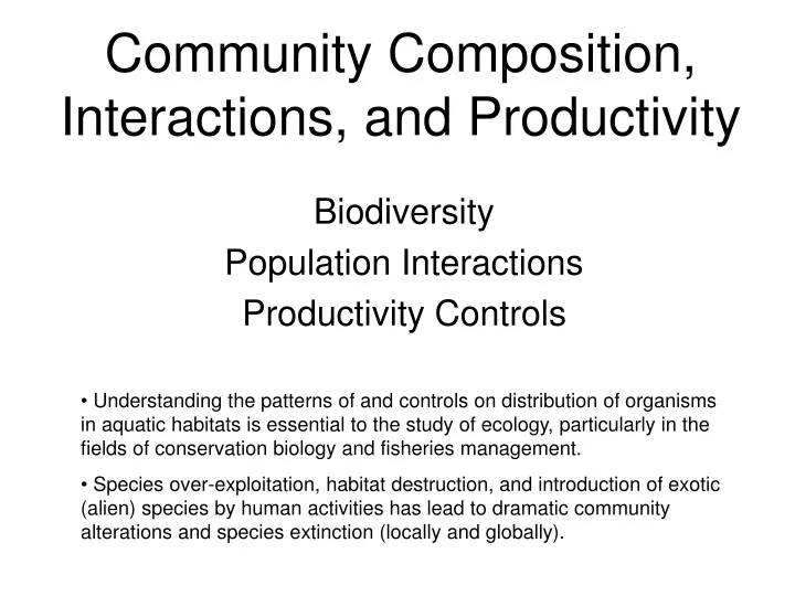 community composition interactions and productivity