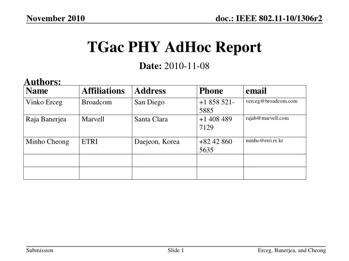 tgac phy adhoc report