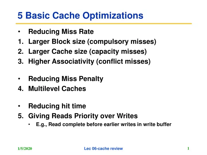 5 basic cache optimizations