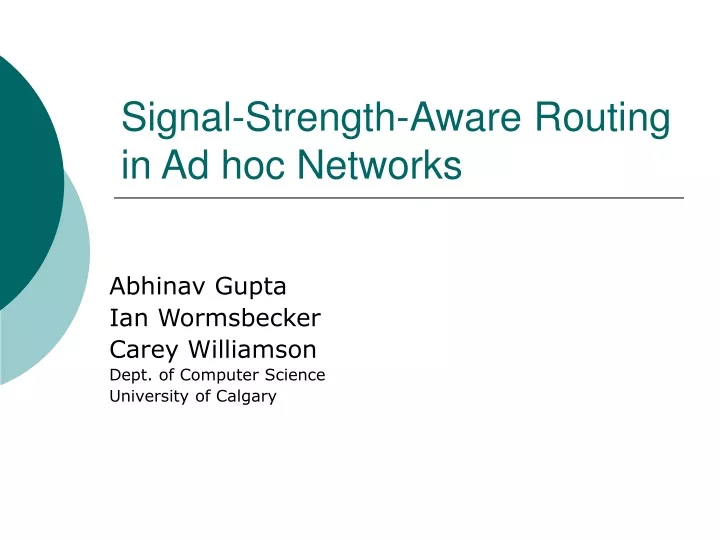 signal strength aware routing in ad hoc networks
