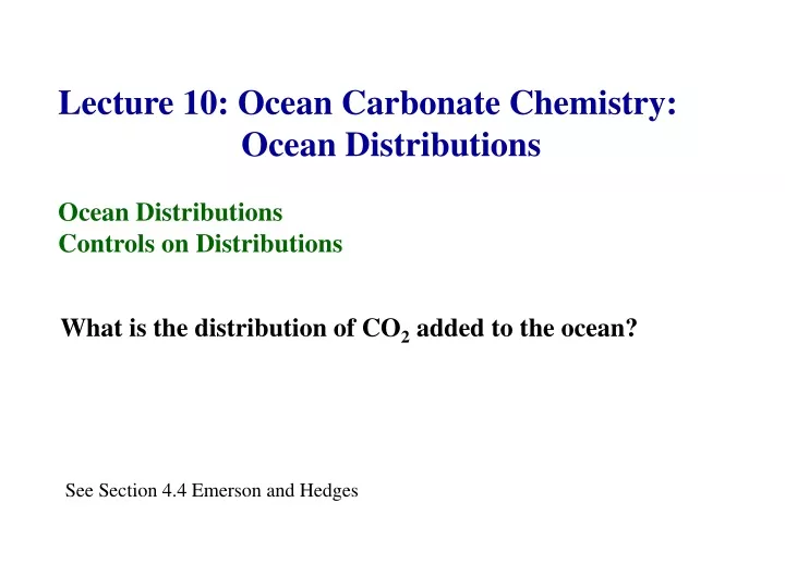 lecture 10 ocean carbonate chemistry ocean