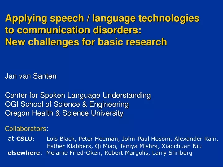 applying speech language technologies