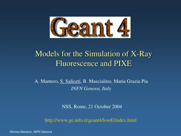 models for the simulation of x ray fluorescence and pixe