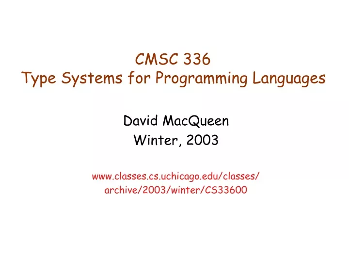 cmsc 336 type systems for programming languages