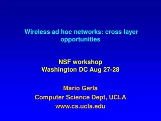 Wireless ad hoc networks: cross layer opportunities  NSF workshop Washington DC Aug 27-28