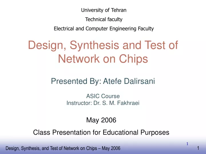 design synthesis and test of network on chips