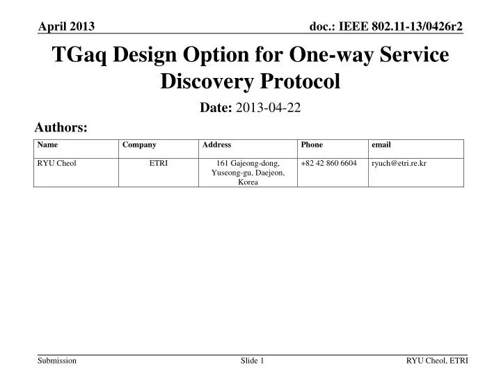 tgaq design option for one way service discovery protocol