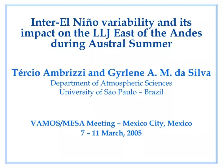inter el ni o variability and its impact