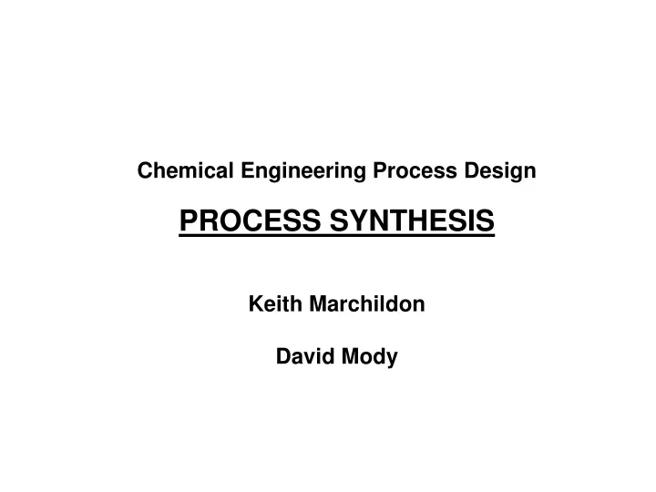 chemical engineering process design process