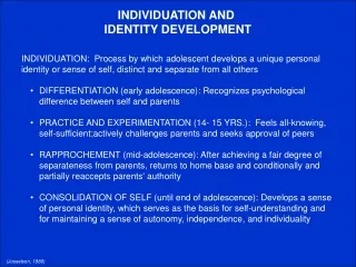 INDIVIDUATION AND  IDENTITY DEVELOPMENT