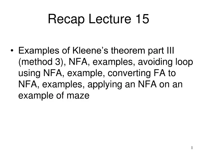 recap lecture 15