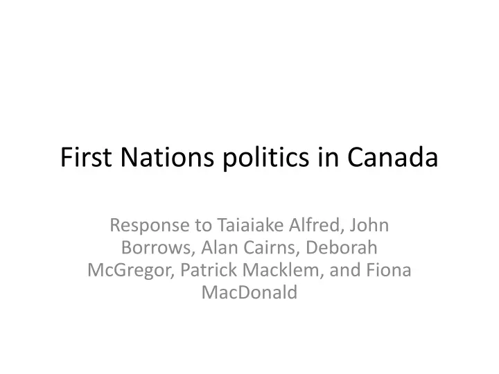 first nations politics in canada