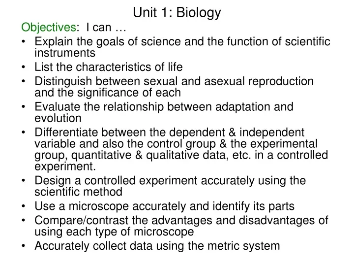 unit 1 biology