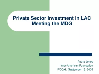 Private Sector Investment in LAC  Meeting the MDG