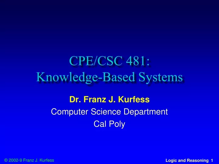 cpe csc 481 knowledge based systems