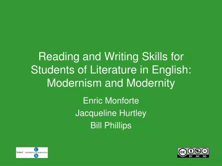 reading and writing skills for students of literature in english modernism and modernity