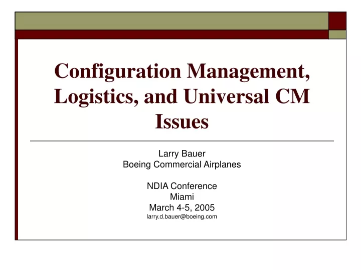 configuration management logistics and universal cm issues