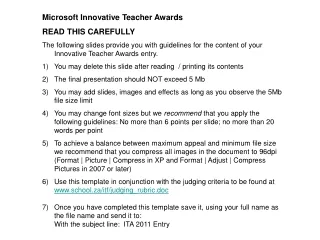 Microsoft Innovative Teacher Awards READ THIS CAREFULLY