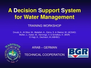 A  D ecision  S upport  S ystem  for Water Management TRAINING WORKSHOP