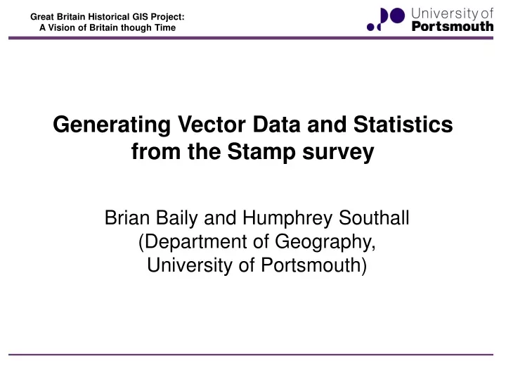 generating vector data and statistics from the stamp survey