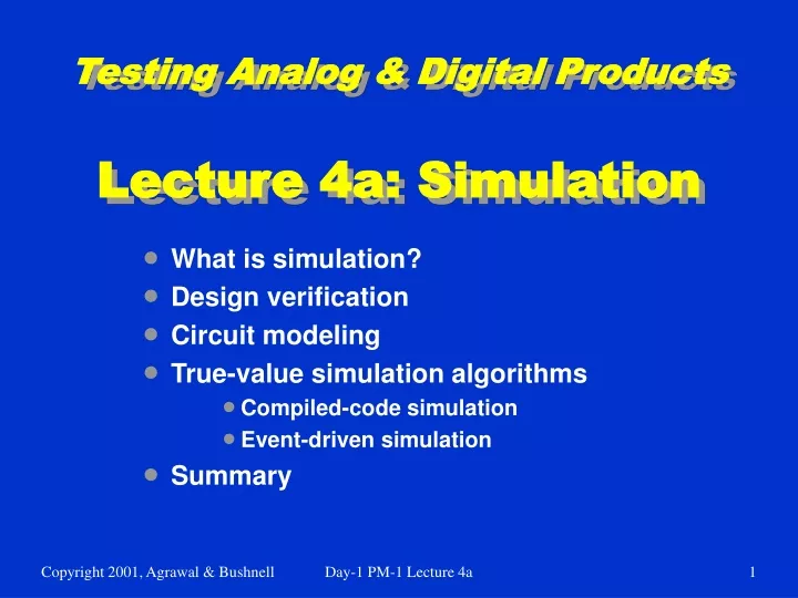 testing analog digital products lecture 4a simulation