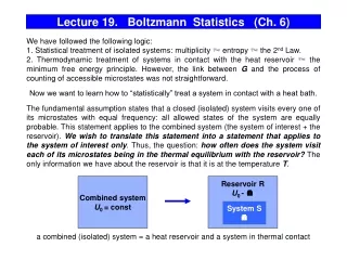 Lecture 19.   Boltzmann  Statistics   (Ch. 6)