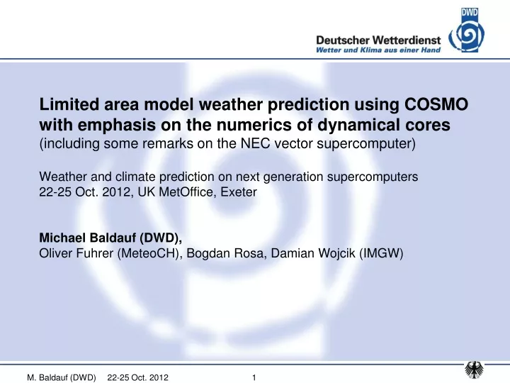 limited area model weather prediction using cosmo