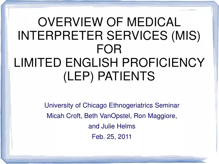 overview of medical interpreter services