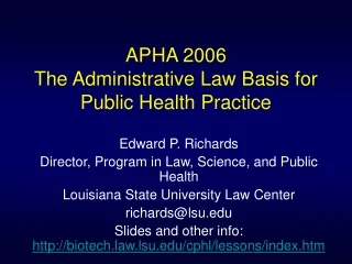 APHA 2006 The Administrative Law Basis for  Public Health Practice