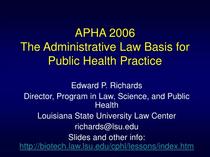 apha 2006 the administrative law basis for public health practice