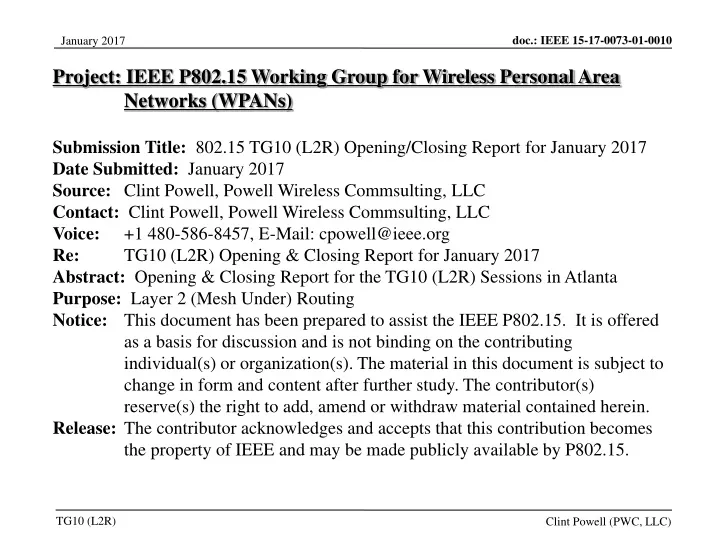 project ieee p802 15 working group for wireless