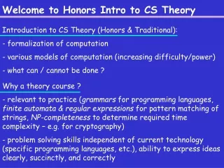 Welcome to Honors Intro to CS Theory