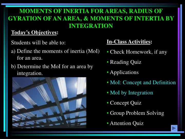 moments of inertia for areas radius of gyration