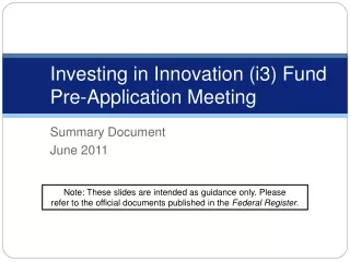 Investing in Innovation (i3) Fund Pre-Application Meeting
