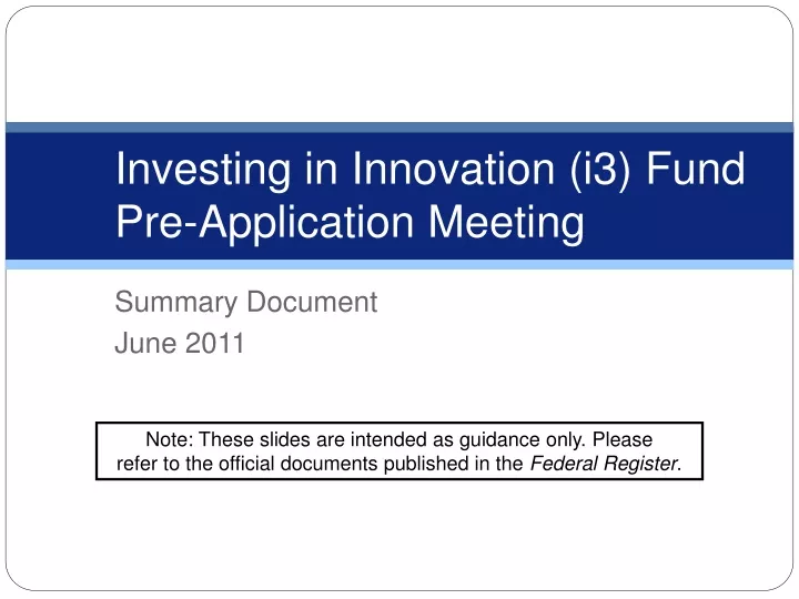 investing in innovation i3 fund pre application meeting