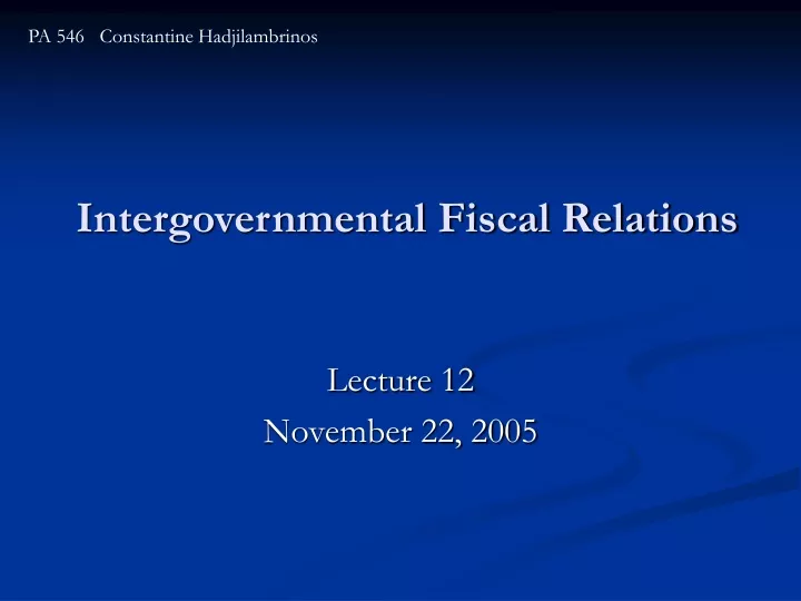 intergovernmental fiscal relations