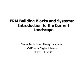 ERM Building Blocks and Systems: Introduction to the Current Landscape