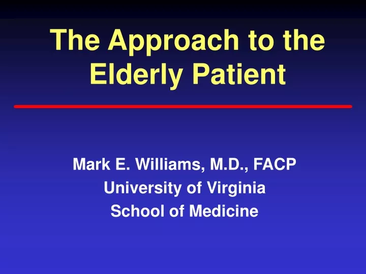 the approach to the elderly patient